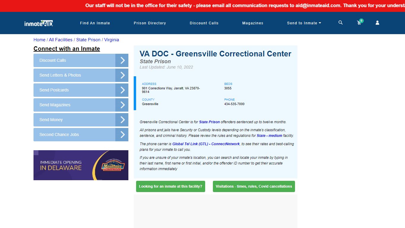 VA DOC - Greensville Correctional Center - InmateAid