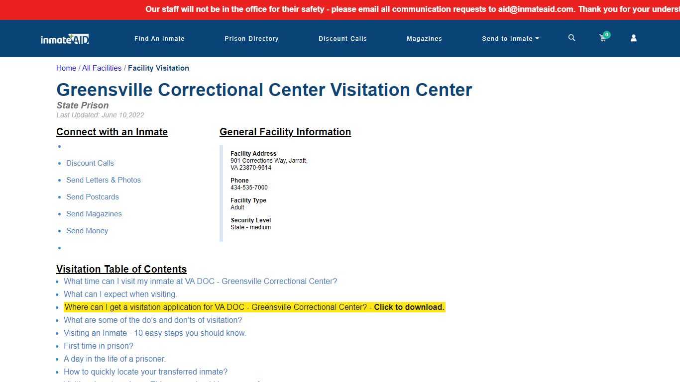 VA DOC - Greensville Correctional Center | Visitation, dress code ...